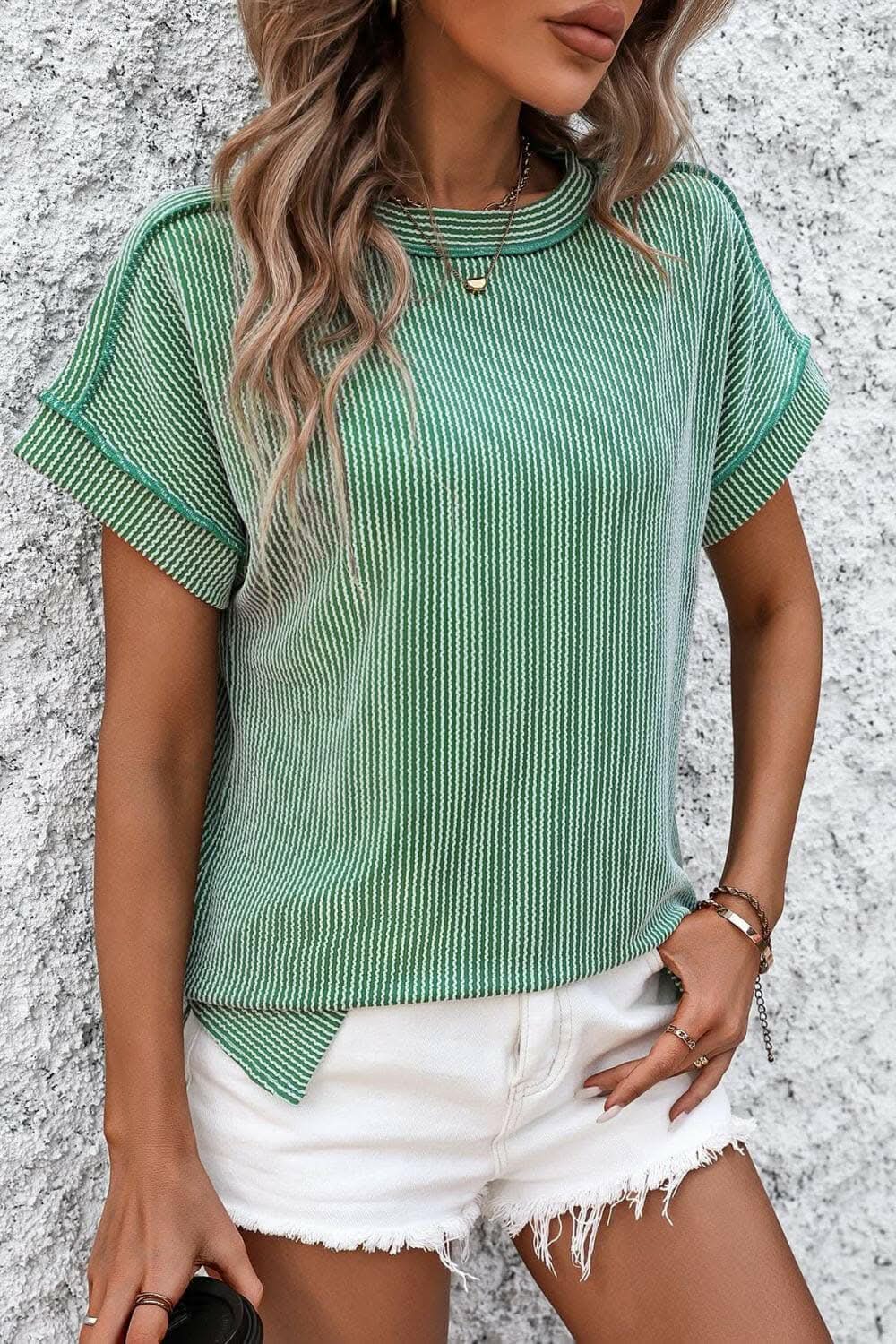 Chic striped ribbed tee with seams - Love Salve